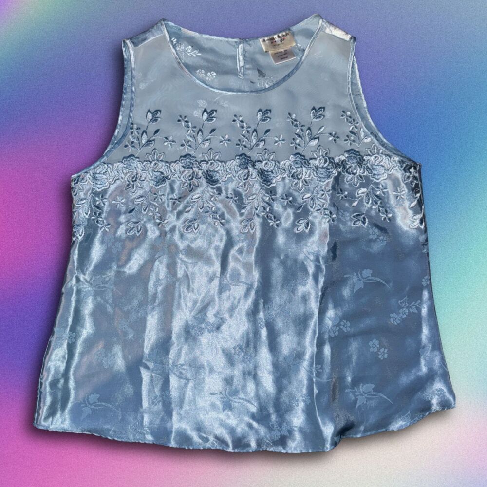 Size Medium Vintage Amanda Stewart‎ Intimates Blue Embroidered Camisole